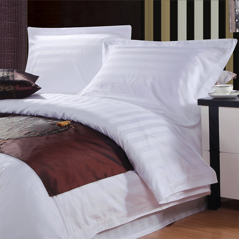 White Striped Bedding For Hotels, Hostels, Four-Piece Sets, Household Hotels, Polyester-Cotton, Three-Quarter Stripes, Satin Stripes, Soft And Simple