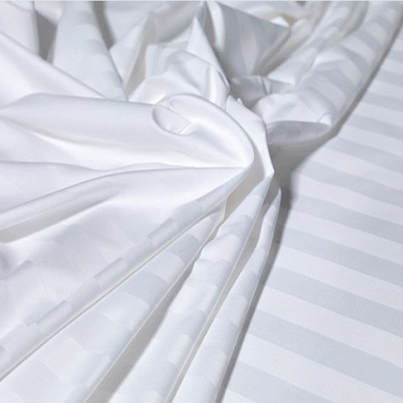 White Striped Bedding For Hotels, Hostels, Four-Piece Sets, Household Hotels, Polyester-Cotton, Three-Quarter Stripes, Satin Stripes, Soft And Simple